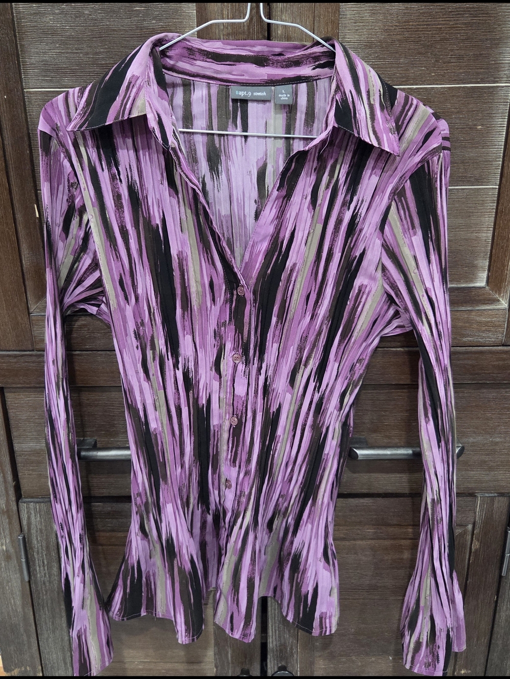Apt 9 Women's Purple Bell Sleeve Button Up Stretch Blouse Size Large Collared